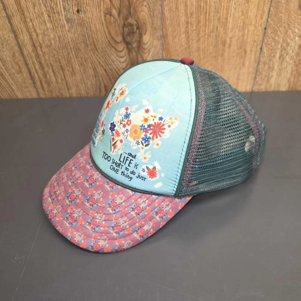 Natural Life Hat Cap Snap Back Womens Adjustable World Map Travel Quote Floral